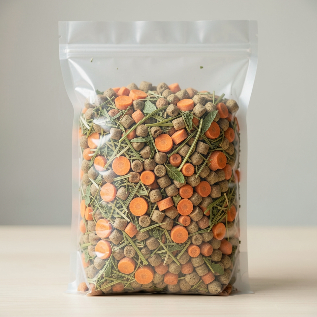 Bolsa de pellets enriquecidos para conejos domésticos con hierba fresca deshidratada, zanahoria y vitamina C de 1,5kg