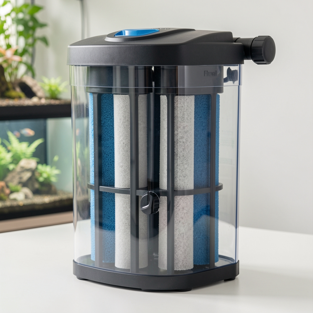 Filtro externo para acuarios de 100 a 300 litros marca Fluval con medios filtrantes incluidos y caudal regulable