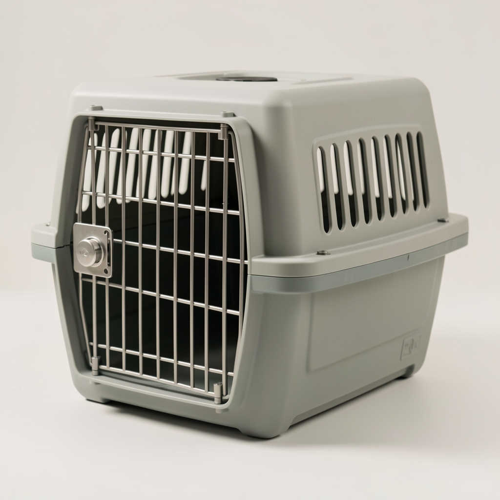Transportadora rígida para perros medianos en plástico resistente con rejilla ventilada y puerta con cerrojo de seguridad